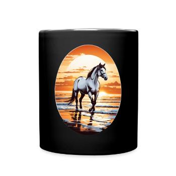 Cheval sur la plage - Mug uni - noir - Devant