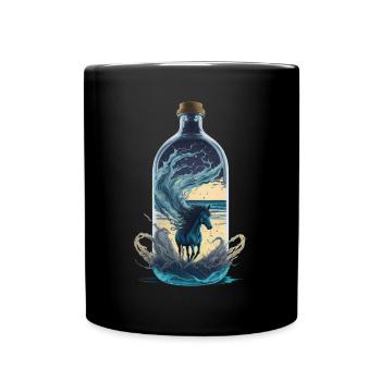 Pferd Flasche - Tasse einfarbig - Schwarz - Vorne