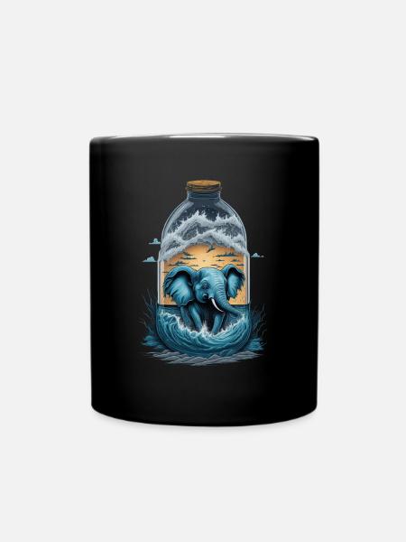 Elefant Flasche - Tasse einfarbig - Schwarz