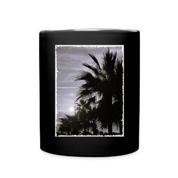 Palme mit Rand SW - Tasse einfarbig - Schwarz - Vorne