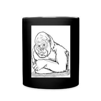 Nachdenklicher Gorilla - Tasse einfarbig - Schwarz - Vorne