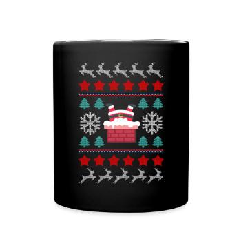 Weihnachtlicher Kamin Santa Muster - Tasse einfarbig - Schwarz - Vorne
