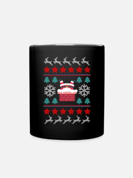 Weihnachtlicher Kamin Santa Muster - Tasse einfarbig - Schwarz