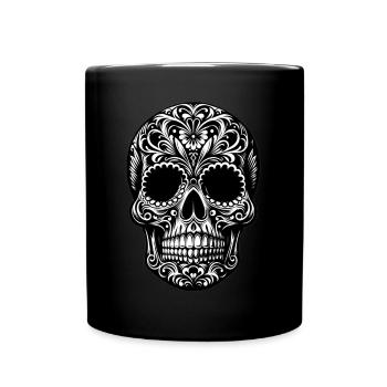 Totenschädel mit Ornamenten - Tasse einfarbig - Schwarz - Vorne