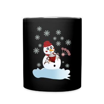 Schneemann und heiße Schokolade zu Weihnachten - Tasse einfarbig - Schwarz - Vorne