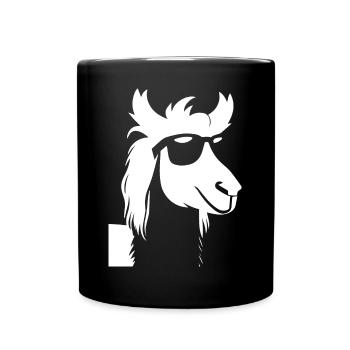 Lustiges Alpaka mit Sonnenbrille Coole Alpakas - Tasse einfarbig - Schwarz - Vorne