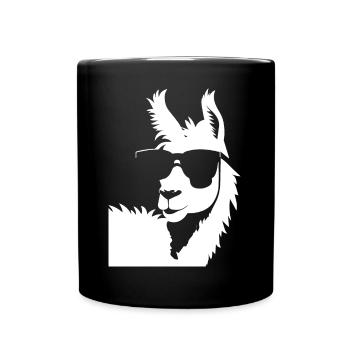 Lustiges Alpaka mit Sonnenbrille Coole Alpakas - Tasse einfarbig - Schwarz - Vorne