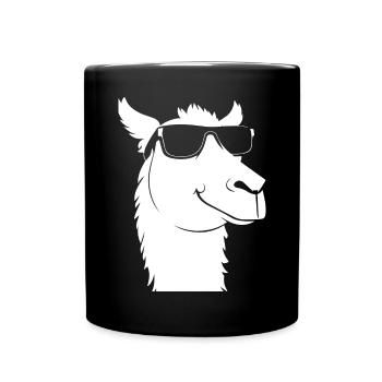 Lustiges Alpaka mit Sonnenbrille Coole Alpakas - Tasse einfarbig - Schwarz - Vorne