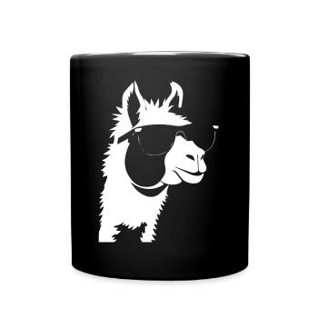 Lustiges Alpaka mit Sonnenbrille Coole Alpakas - Tasse einfarbig - Schwarz - Vorne