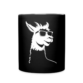 Lustiges Alpaka mit Sonnenbrille Coole Alpakas - Tasse einfarbig - Schwarz - Vorne