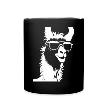 Lustiges Alpaka mit Sonnenbrille Coole Alpakas - Tasse einfarbig - Schwarz - Vorne