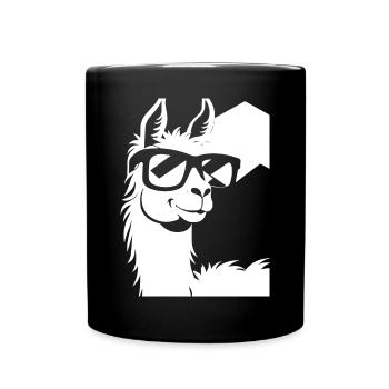 Lustiges Alpaka mit Sonnenbrille Coole Alpakas - Tasse einfarbig - Schwarz - Vorne