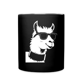 Lustiges Lama mit Sonnenbrille Coole Lamas - Tasse einfarbig - Schwarz - Vorne
