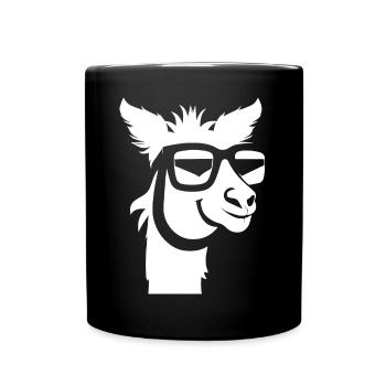 Lustiges Lama mit Sonnenbrille Coole Lamas - Tasse einfarbig - Schwarz - Vorne