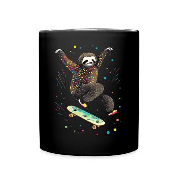 Skateboarding Faultier für Skaters - Tasse einfarbig - Schwarz - Vorne