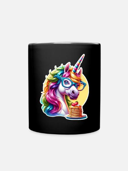 Rainbow Unicorn with Glasses - Full Colour Mug - black