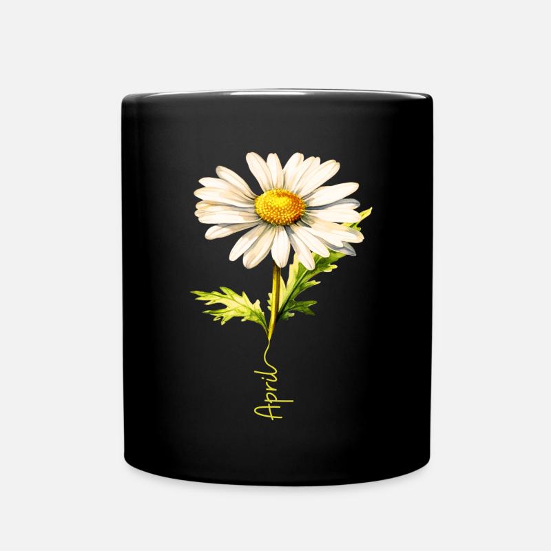 Spring Daisy with April Lettering - Full Colour Mug - black