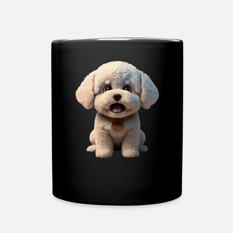 Cute puppy with cheerful look - Full Colour Mug - black