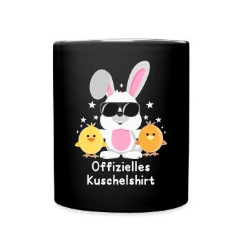 Offizielles Kuschelshirt Hase mit Küken Kaninchen - Tasse einfarbig - Schwarz - Vorne