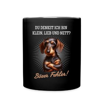 Klein, lieb und nett? Böser Fehler! - Dackel - Tasse einfarbig - Schwarz - Vorne