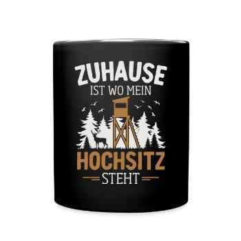 Jagd Jäger Hochsitz Rotwild Hirsch Jagen Lustig - Tasse einfarbig - Schwarz - Vorne