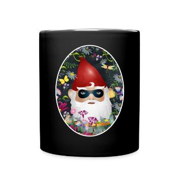 Gartenzwerg mit Maske inkognito im Blumen Garten - Tasse einfarbig - Schwarz - Vorne