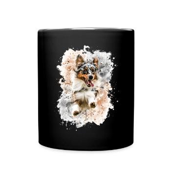 Austrailen Shepherd Hund mit Freude - Tasse einfarbig - Schwarz - Vorne