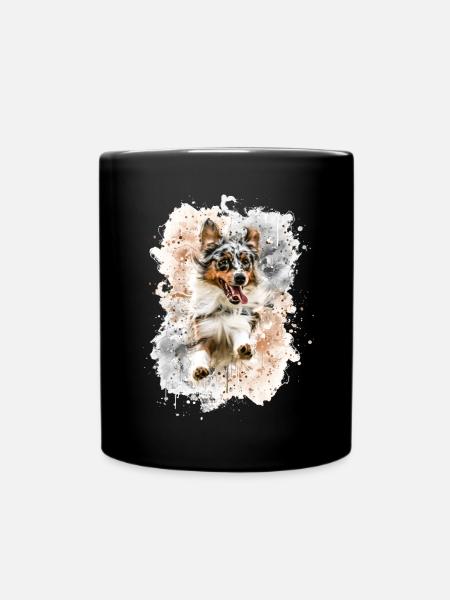 Austrailen Shepherd Hund mit Freude - Tasse einfarbig - Schwarz