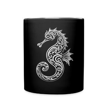 Seepferdchen im Tribal-Stil für Meeresliebhaber - Tasse einfarbig - Schwarz - Vorne
