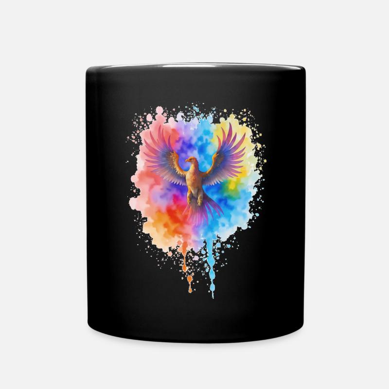 Rushing Watercolor Phoenix - Full Colour Mug - black