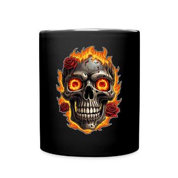 Skull with Fire and Red Roses Burning Skull - Full Colour Mug - black - Front