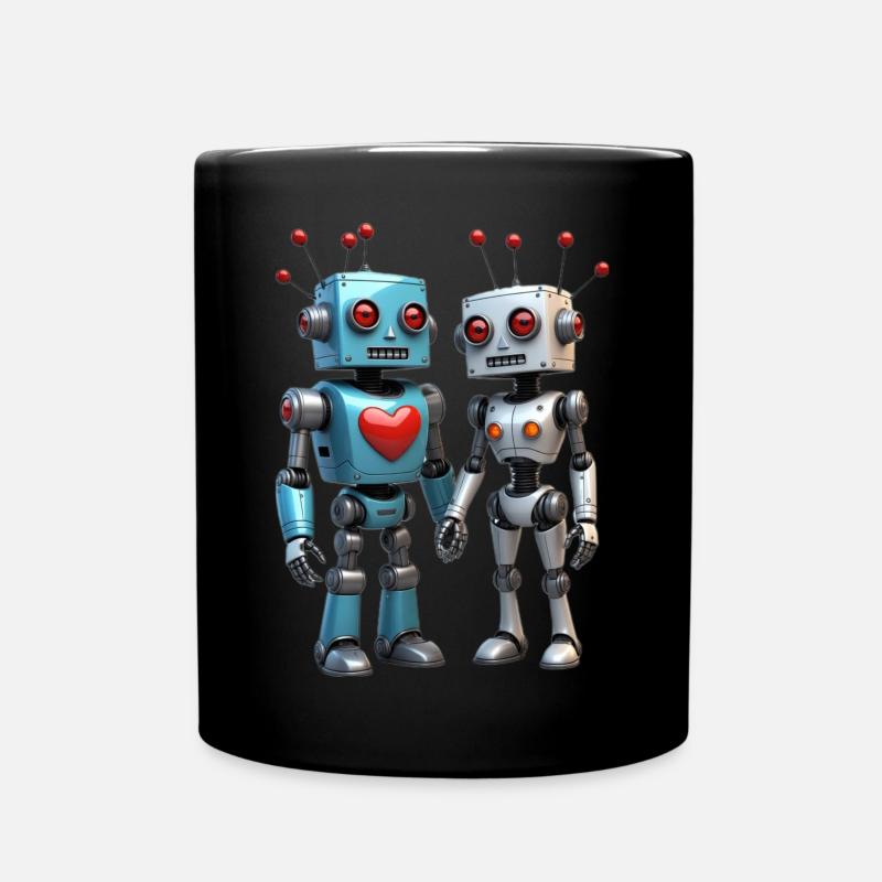 Roboter Pärchen - Tasse einfarbig - Schwarz