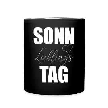 Sonntag Lieblingstag Herz - Tasse einfarbig - Schwarz - Vorne