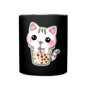 Kawaii Bubble Tea Katze - Tasse einfarbig - Schwarz - Vorne