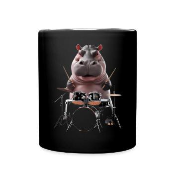 Nilpferd Schlagzeug - Tasse einfarbig - Schwarz - Vorne