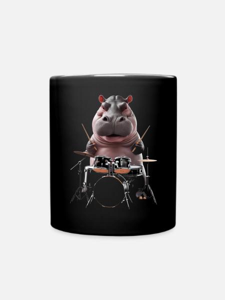 Nilpferd Schlagzeug - Tasse einfarbig - Schwarz
