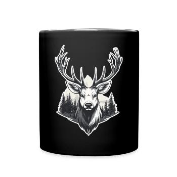 Hirschkopf Waldlandschaft - Tasse einfarbig - Schwarz - Vorne