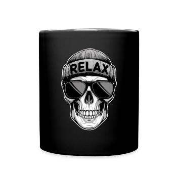 Relax Skull mit Mütze und Sonnenbrille - Tasse einfarbig - Schwarz - Vorne