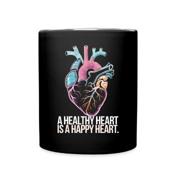 Herz mit bunter Anatomie und Liebesbotschaft - Tasse einfarbig - Schwarz - Vorne