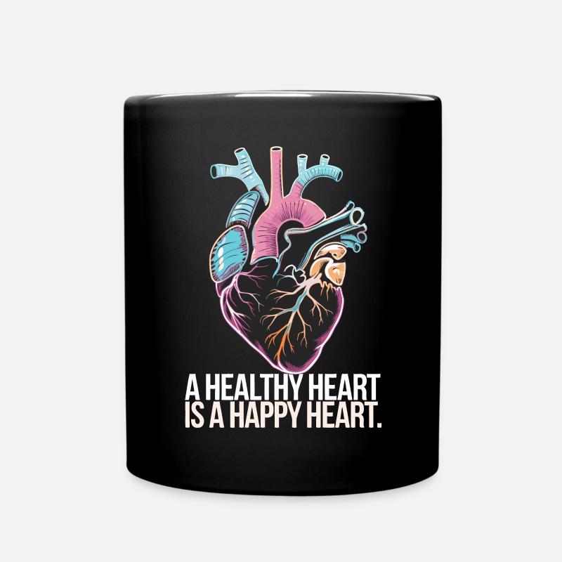 Herz mit bunter Anatomie und Liebesbotschaft - Tasse einfarbig - Schwarz