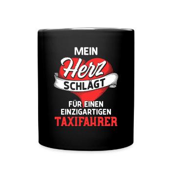 Mein Herz schlägt für einen Taxifahrer / Spruch - Tasse einfarbig - Schwarz - Vorne