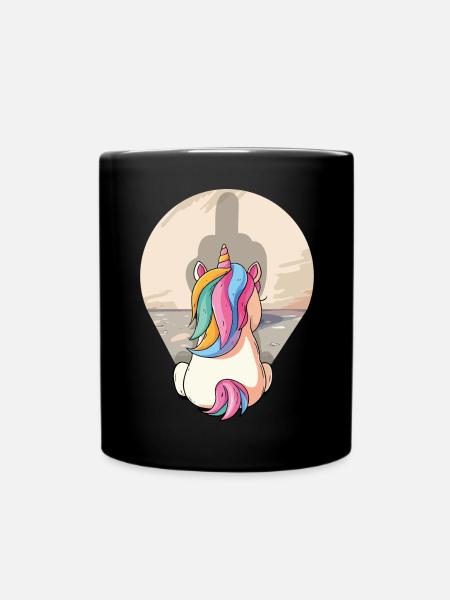 Einhorn Schatten Mittelfinger, Unicorn, Fabelwesen - Tasse einfarbig - Schwarz