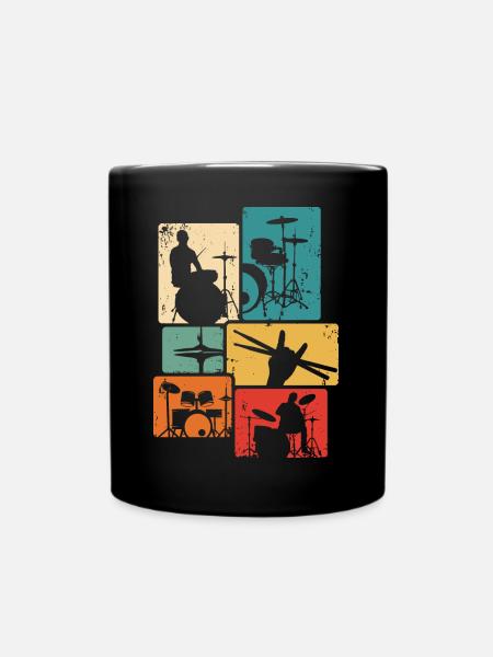 Batteur Batterie rétro Batteur Musicien - Mug uni - noir