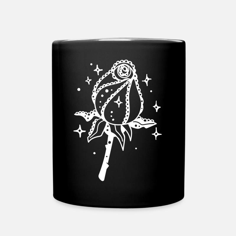 Weiße Rose mit Sternenglanz - Tasse einfarbig - Schwarz