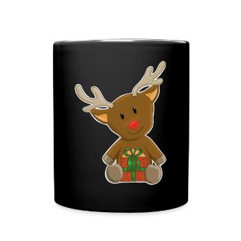 Niedlicher Rentier Weihnachtsmotiv - Tasse einfarbig - Schwarz - Vorne