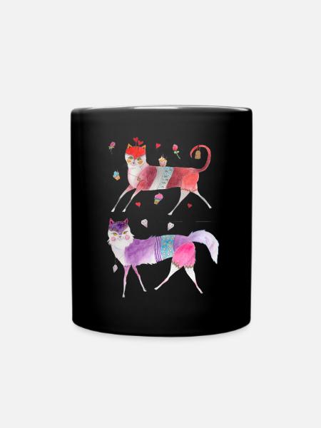 2 lustige Katzen - Tasse einfarbig - Schwarz