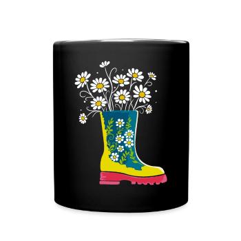 Colorful rubber boots with flowers - Full Colour Mug - black - Front