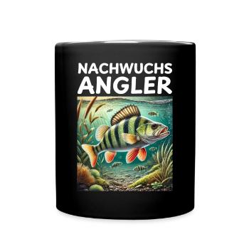 Nachwuchs Angler - Flussbarsch Motiv - Tasse einfarbig - Schwarz - Vorne