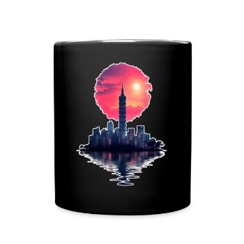 Neon Sunset – City meets horizon - Full Colour Mug - black - Front