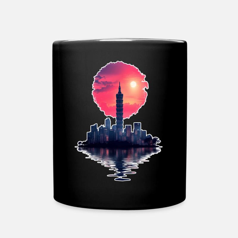 Neon Sunset – Stadt trifft Horizont - Tasse einfarbig - Schwarz